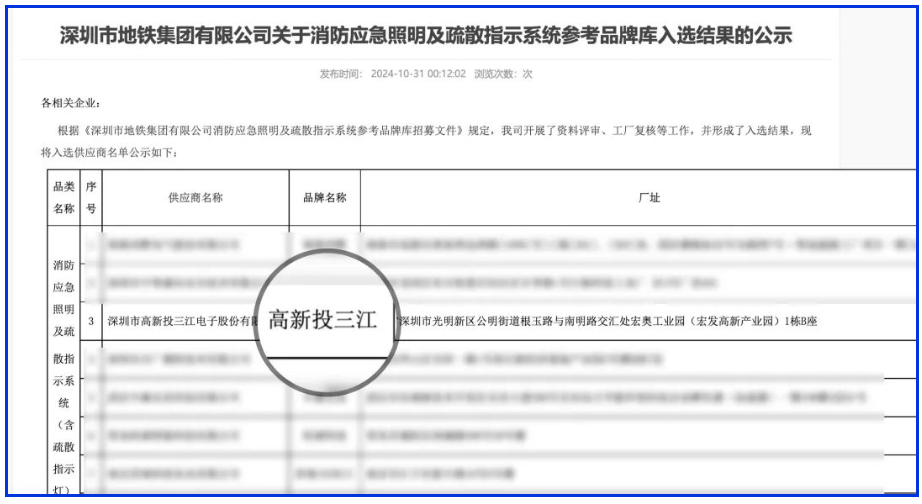 應(yīng)急疏散系統(tǒng)廠家領(lǐng)導(dǎo)品牌！高新投三江入圍深圳市地鐵集團(tuán)品牌庫(kù)